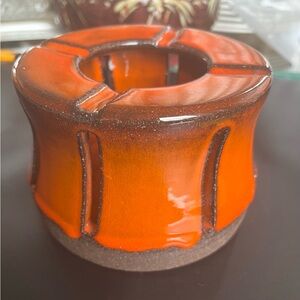 VTG West German Style Fat Lava Orange Drip Glaze Pottery Vase/ashtray 3.5x4.5”